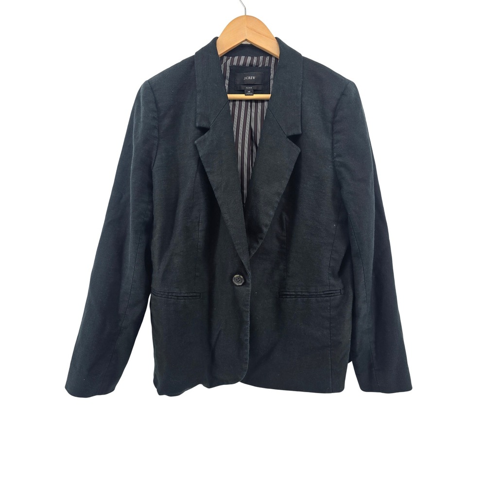 J.Crew Linen Blazer Womens 16 Parke Black Single Button EUC
